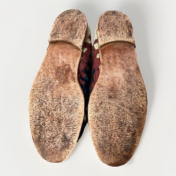 VTG Turkish Kilim Carpet Wool Woven Loafer Flat Shoes Handmade Aztec Unisex *See - Picture 5 of 12